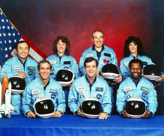 Sharon Christa Mcauliffe; Ronald E. McNair; Gregory Jarvis; Ellison Onizuka; Michael J. Smith; Francis R. Scobee; Judith A. Resnik