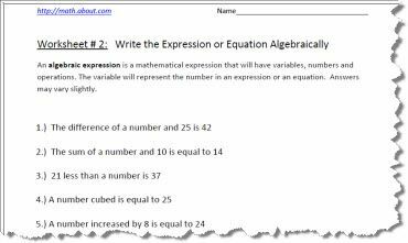 Radni listovi s algebarskim izražajima # 2
