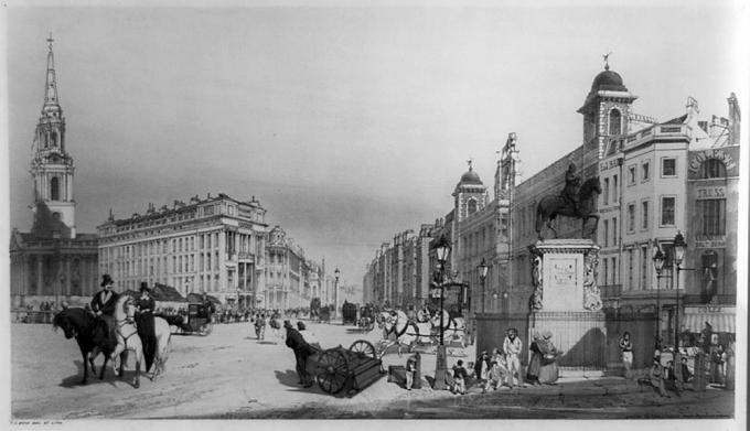 Ulaz u pramen s Charing Crossa, ilustracija koja prikazuje ljude u Londonskoj ulici, 1841