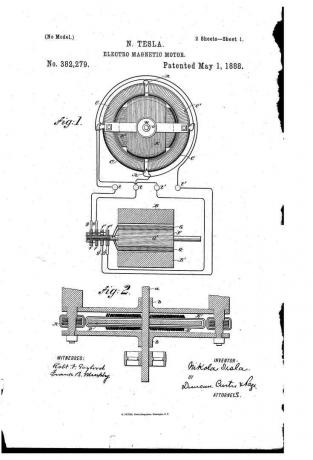 Patent Nikole Tesle za elektromagnetski motor, 1888