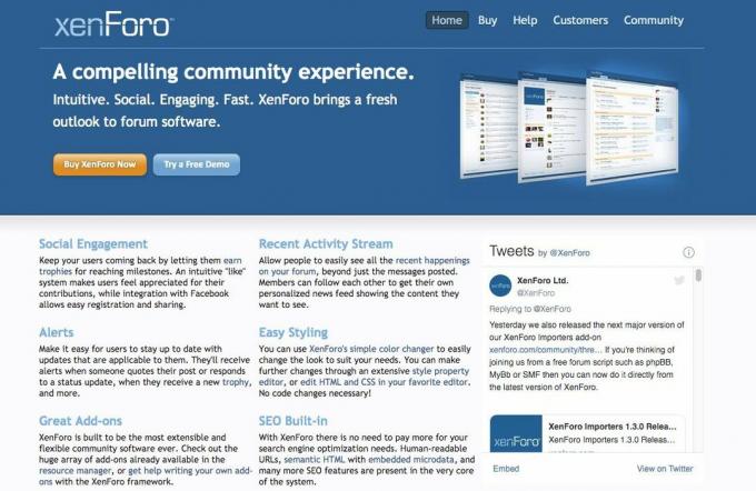 Snimak zaslona XenForo foruma za blogove i web stranice