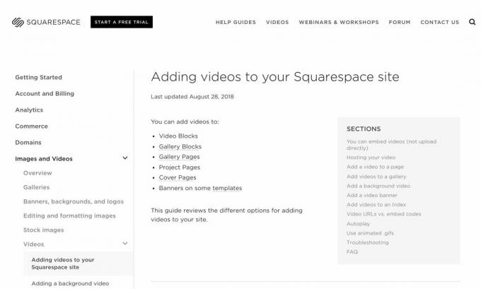 Dodavanje videozapisa na web stranicu web stranice Squarespace