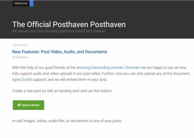 Posthaven najava o podršci za video, audio i dokumente