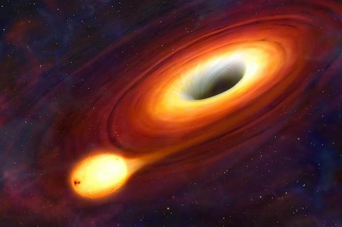 Crna rupa je objekt toliko kompaktan da ništa ne može izbjeći njegovo gravitacijsko povlačenje. Čak ni svjetlost. Na Zemlji treba pokrenuti objekt brzinom od 11 km / s ako želi pobjeći od gravitacije planete i izaći u orbitu. Ali brzina bijega u crnoj rupi premašuje brzinu svjetlosti. Kako ništa ne može putovati brže od ove krajnje brzine, crne rupe usisavaju sve, uključujući i svjetlost, što ih čini posve tamnim i nevidljivim. Na ovoj slici možemo vidjeti crnu rupu, ali samo zato što je okružena pregrijanim diskom materijala, nakupinskim diskom. Što se materijal približava rupi, to se sve više i više njezine svjetlosti zarobljava, zbog čega rupa postaje tamnija prema svom središtu.