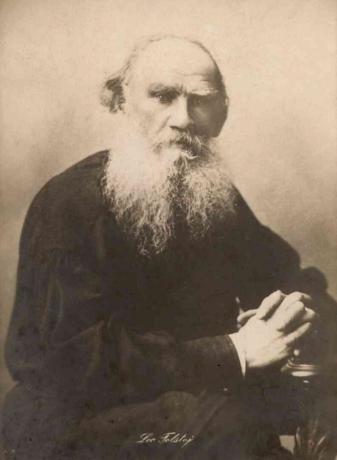 Portret starijeg Tolstoja u sepijačkom tonu