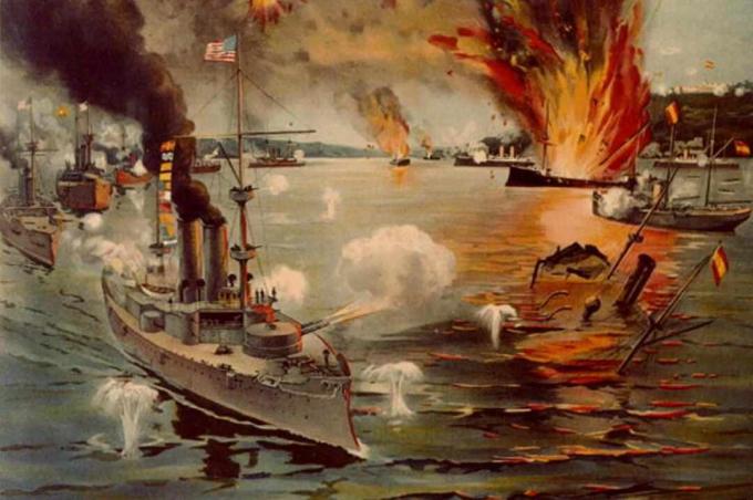 Američki ratni brodovi koji su pucali na Španjolce tijekom bitke kod zaljeva Manila.