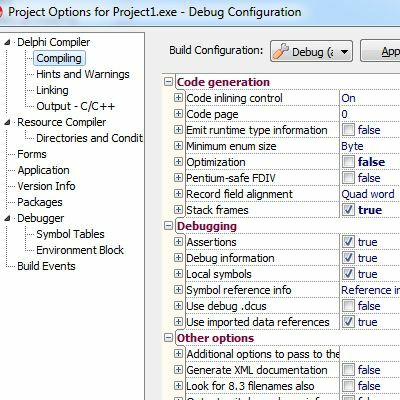 Debug Build Configuration u Delphiju